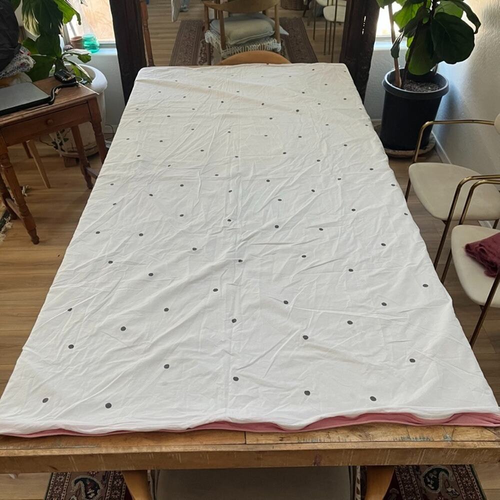 IKEA VANKRETS Twin Duvet Charcoal Gray Polka Dot Pink Piping 100% Cotton